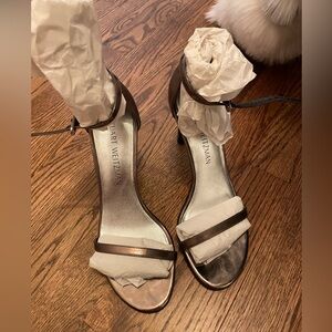 Stuart Weitzman Pewter Nudistsong Ankle Strap Sandal